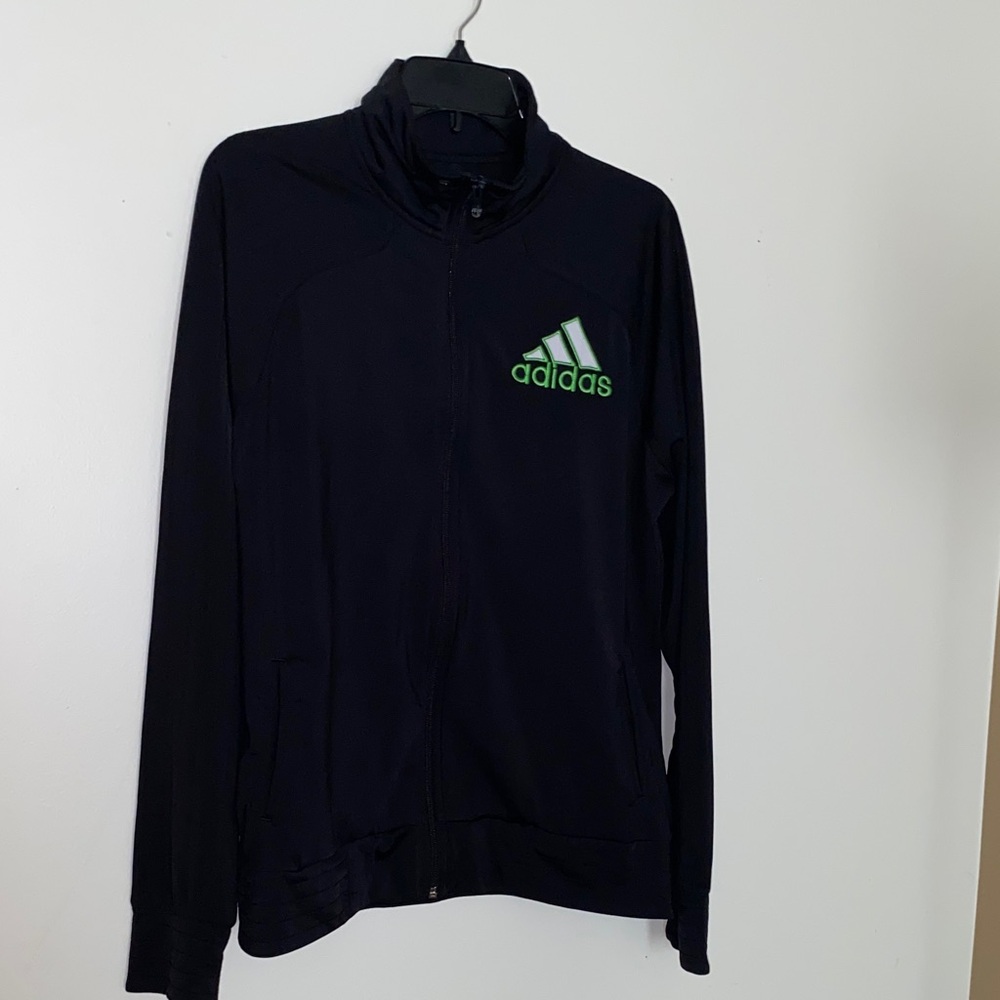 Black Adidas Black Track Jacket with Green Emblem